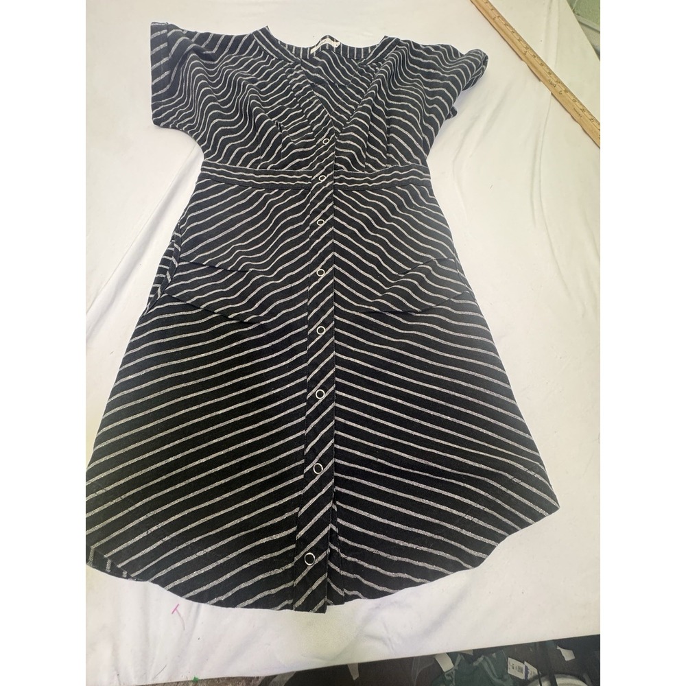 shirt dresses Belted Short Sleeve Striped Black Snap Size Small Hazel Minimalist